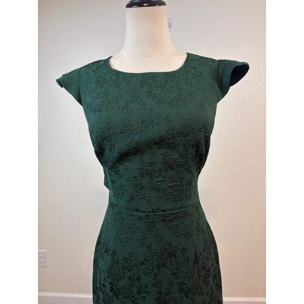 Lulus Sophisticated Soirée Jacquard Dress Womens M Green Cutout Wedding Guest - Picture 2 of 8